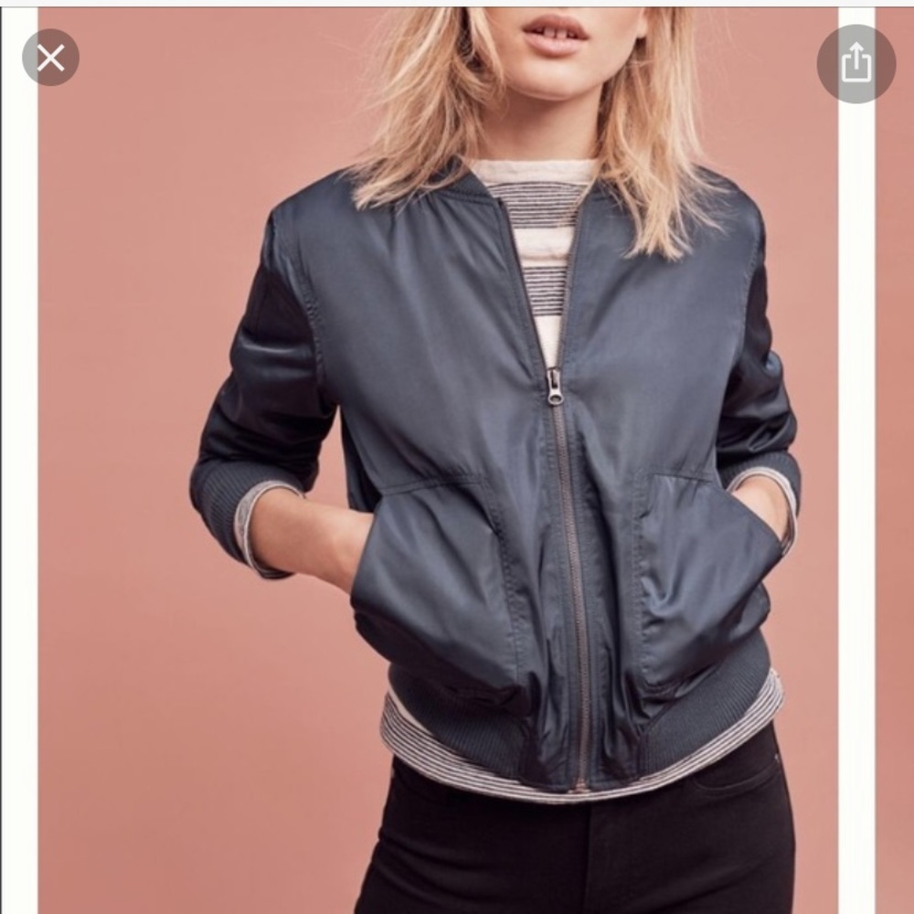 Anthropologie Hei Hei Teal Sheen Bomber Jacket!